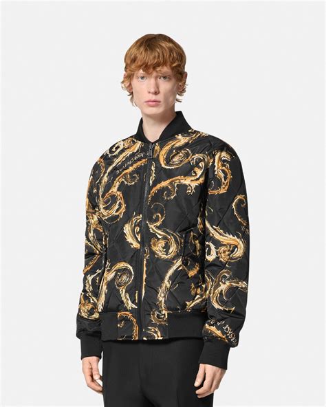 versace bomber black and gold|Chromo Couture Reversible Bomber Jacket .